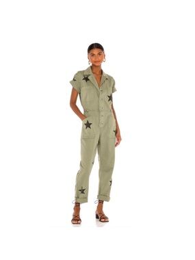 pistola Olive Green Star-Print Utility Jumpsuit